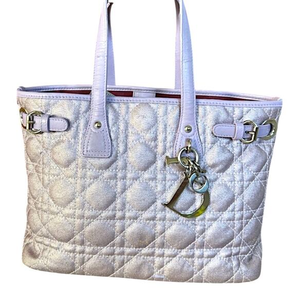 Christian Dior Panarea Large Purple Cannage Quilted Tote Bag Silver Hardware - Picture 1 of 4
